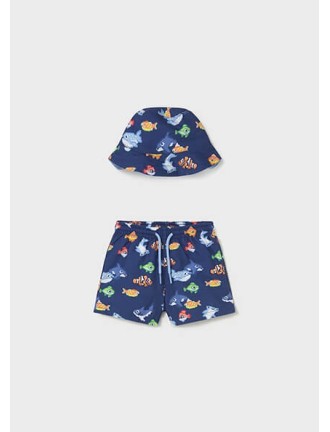 Conjunto bañador y gorro peces
