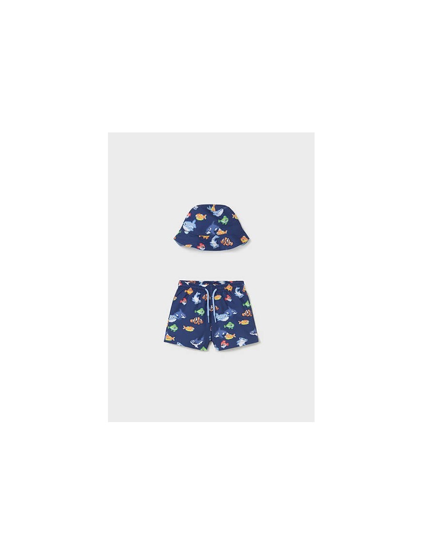 Conjunto bañador y gorro peces