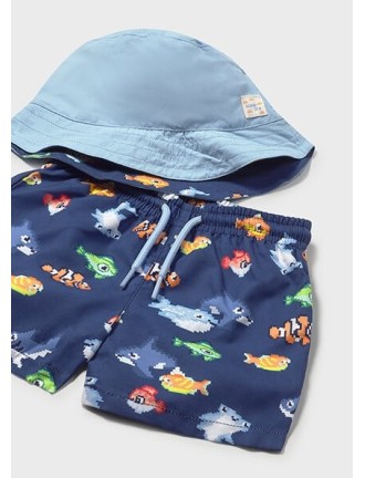 Conjunto bañador y gorro peces