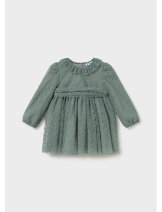 Vestido bebé de tul bordado con cuello volante