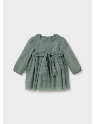 Vestido bebé de tul bordado con cuello volante