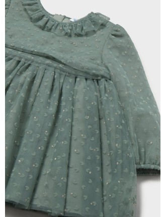 Vestido bebé de tul bordado con cuello volante