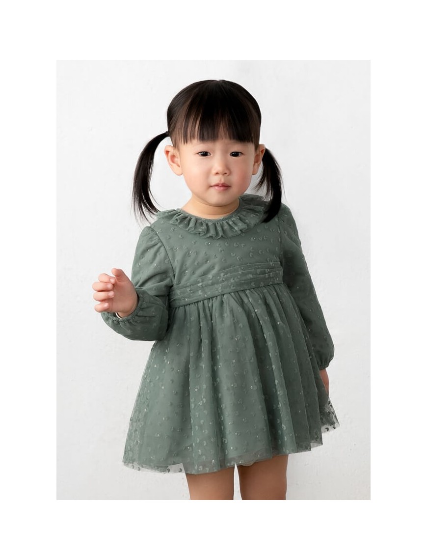 Vestido bebé de tul bordado con cuello volante