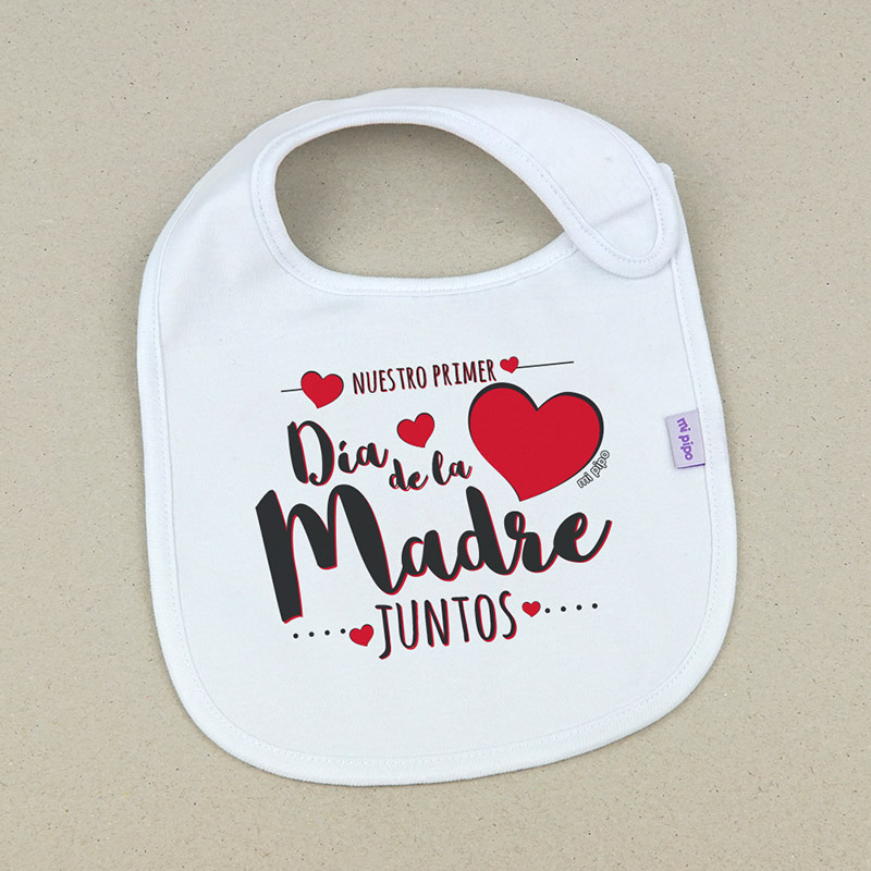 Babero Divertido Nuestro primer día de la madre juntos Corazones Rojo