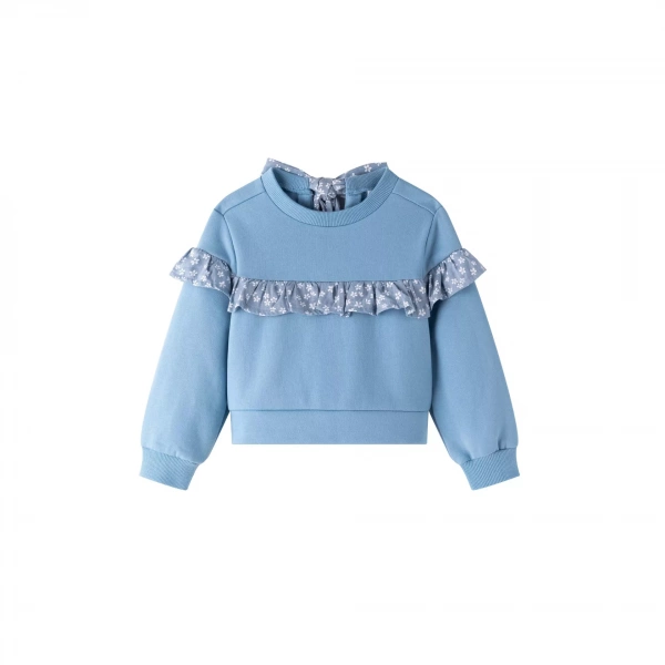 Sudadera niña azul con flores volante Newness - Imagen 2