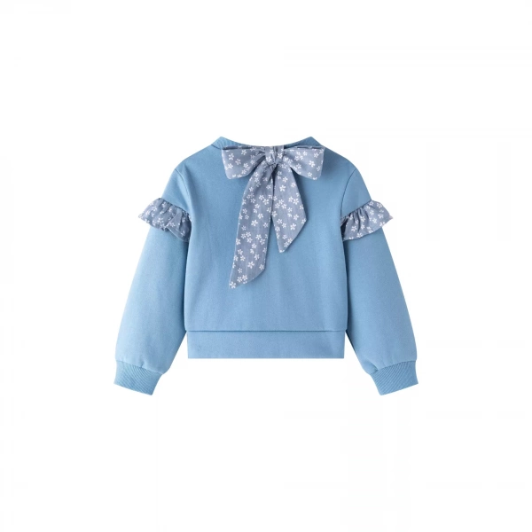 Sudadera niña azul con flores volante Newness - Imagen 4