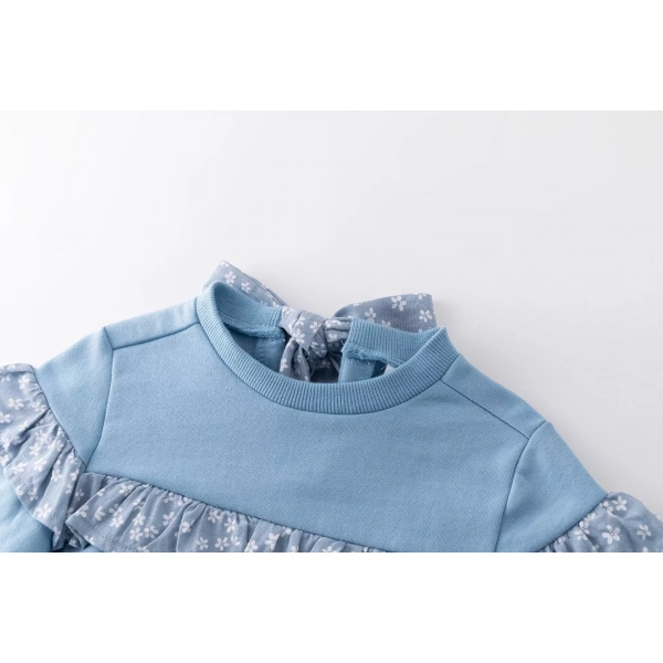 Sudadera niña azul con flores volante Newness - Imagen 6