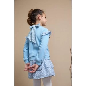Sudadera niña azul con flores volante Newness